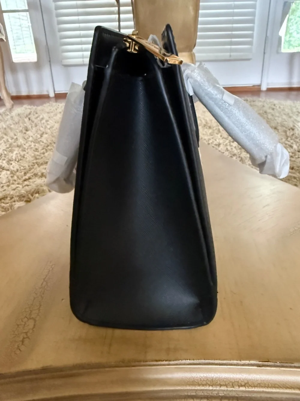 Michael Kors Sheila Convertible Satchel Black Vegan Leather Gold Hardware NWOT